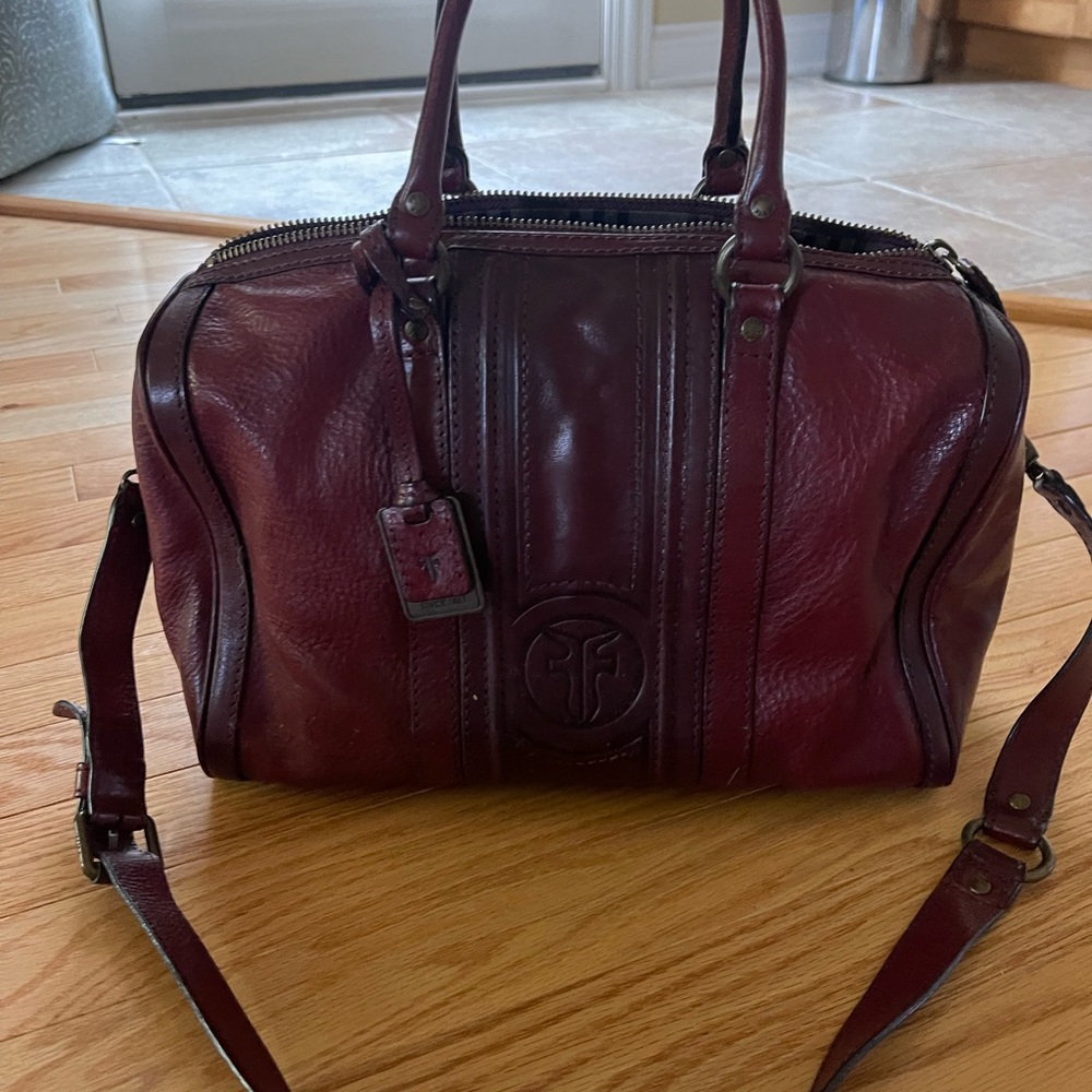 Authentic Frye satchel Leather Bag, the color is Burgundy